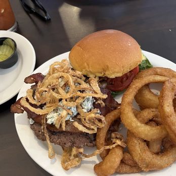 Kristof's Kafe - Bistro Burger w/onion rings - American Near Me - Davie, Florida