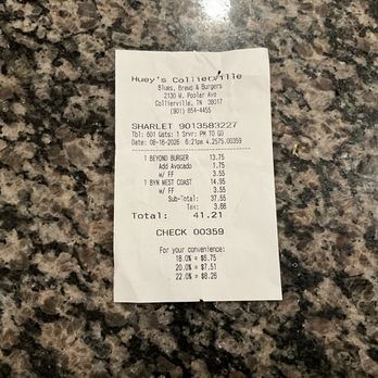 Huey's Collierville - My reciept! - Burgers Near Me - Collierville, Tennessee Huey's Collierville - My reciept! - Burgers Near Me - Collierville, Tennessee