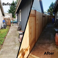 North Star Home Services - Before and after installing a good neighbor style fence.