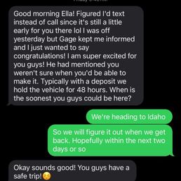 Text messages from Michelle and Gage sales and supervisor.