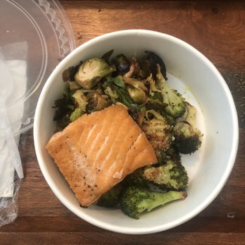 Flower Child - Salmon Plate with Roasted Broccoli and Yuzu Brussels Sprouts - Salad Near Me - Houston, Texas Flower Child - Salmon Plate with Roasted Broccoli and Yuzu Brussels Sprouts - Salad Near Me - Houston, Texas