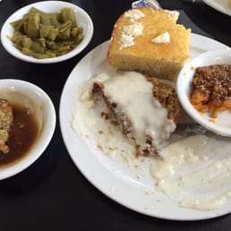 Country fried steak, sweet potato casserole, fried stuffing with gravy. Cornbread! Country fried steak, sweet potato casserole, fried stuffing with gravy. Cornbread!