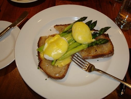 Photo of Eccolo - Berkeley, CA, US. Poached Eggs & Asparagus for Brunch