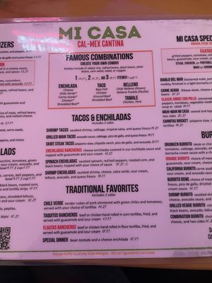 Menu photo 6 Mi Casa Costa Mesa, CA