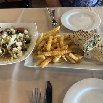 Baba Ali Grill - greek salad and falafal sandwich - Mediterranean Near Me - Murrieta, California