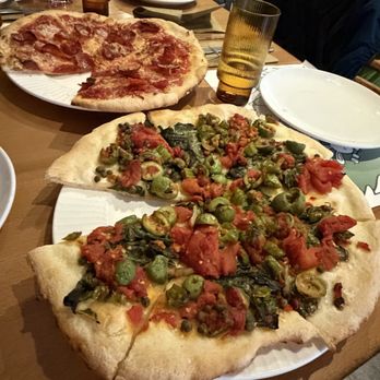 Inland - GF crust olive & chard, no cheese GF crust pepperoni pizza with vegan cheese - Pizza Near Me - Baileys Harbor, Wisconsin