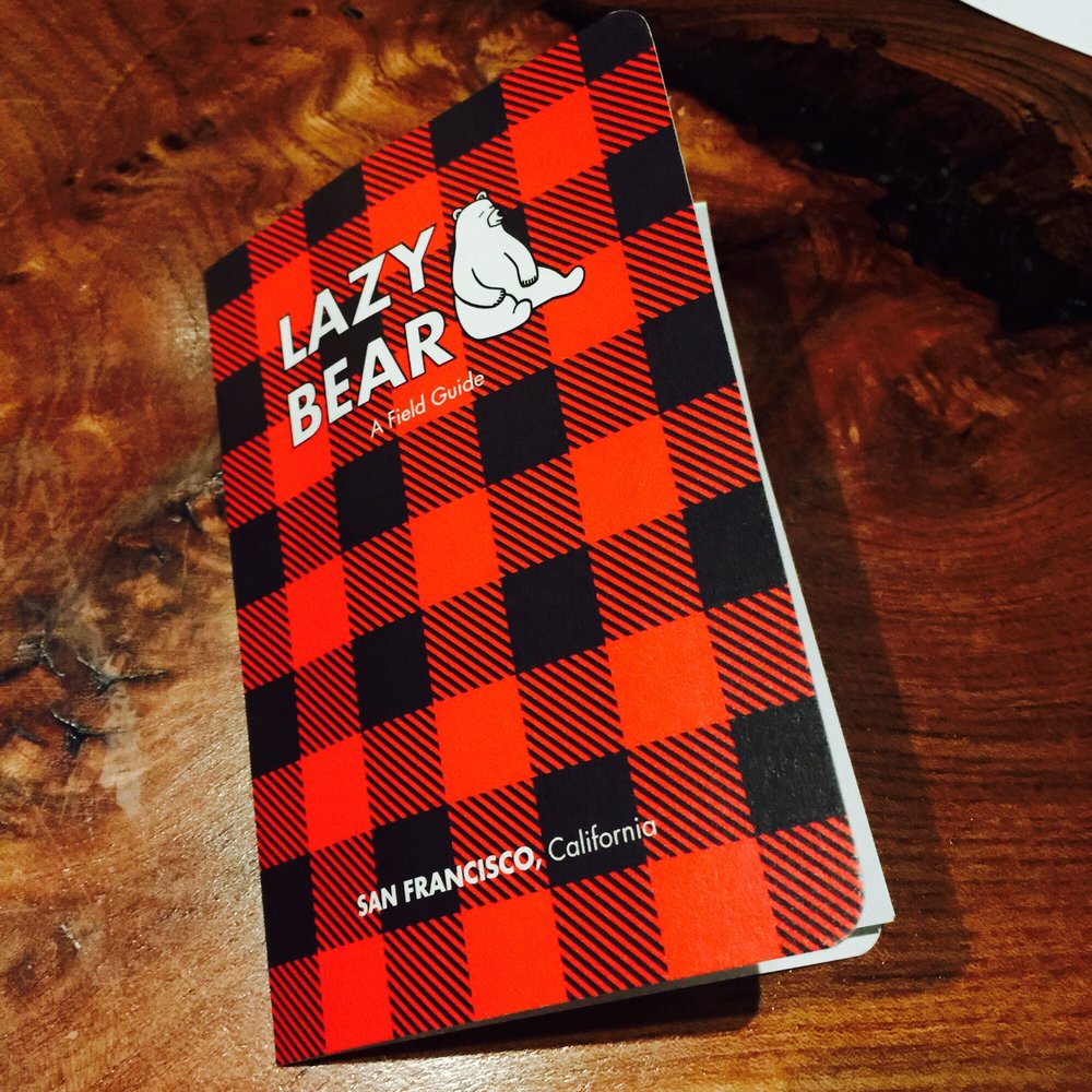 Lazy Bear - Menu / notepad for notes - New American Near Me - San Francisco, California