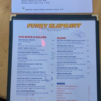 Funky Elephant - Food menu and specials of the day - Thai Near Me - Berkeley, California