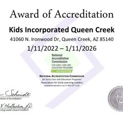 Kids Incorporated Learning Center - Queen Creek - Award of Accreditation