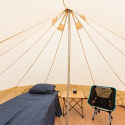 Wild Abundance - Interior view of the tent rentals available to students staying at the Carpentry campus during a workshop at Wild Abundance