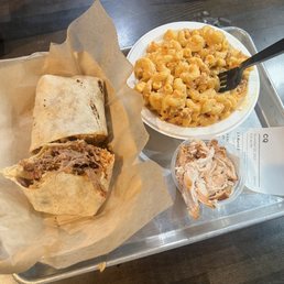 Burnt Ends Burrito and Loaded Buffalo Mac & Cheese.
