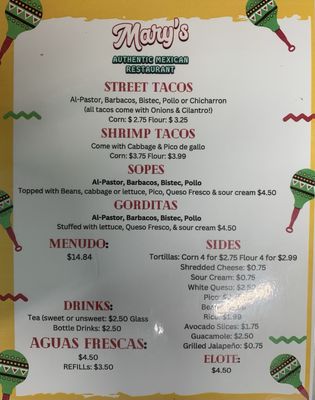 Menu photo 4 Mary's Authentic Mexican Restaurant Gilmer, TX