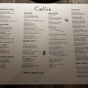 Callie - Menu - Mediterranean Near Me - San Diego, California