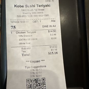 Kobe Sushi and Teriyaki - I got $2.48 off my bill for bad food - Japanese Near Me - Yakima, Washington Kobe Sushi and Teriyaki - I got $2.48 off my bill for bad food - Japanese Near Me - Yakima, Washington
