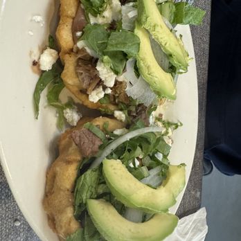 Esmeralda's Cafe - 2 Sopes. Carnitas and carne asada.  Also made fresh to order. - Breakfast & Brunch Near Me - Sacramento, California