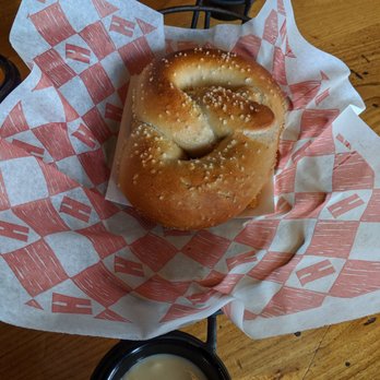 Harpoon Brewery - Pretzel with IPA cheese and ale mustard - Breweries Near Me - Boston, Massachusetts