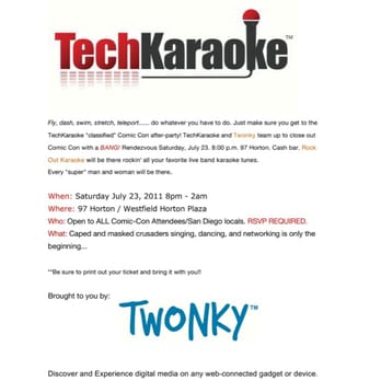Sdcc TechKaraoke - a flyer for the event - Karaoke Near Me Sdcc TechKaraoke - a flyer for the event - Karaoke Near Me