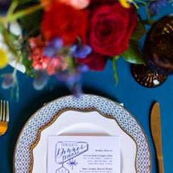 Monarch Event Rentals - Marcella Dinner Plate, Trieste Gold Rim Salad Plate, and Brushed Gold Flatware - Party Supplies Near Me - Austin, Texas