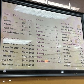 Vy Nails - Prices on the wall - Nail Salons Near Me - Chino, California