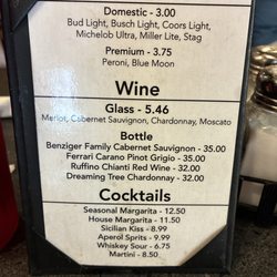 Cavataio's Restaurant & Pizzeria - Alcohol Menú