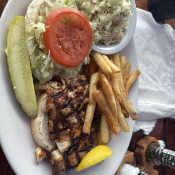 Pompano Joe's - Blackened Mahi-mahi with French Fries and coleslaw - Seafood Near Me - Destin, Florida