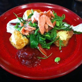5 Little Pigs - Zucchini fritters, haloumi and smoked salmon with a soybean and rocket salad. - Cafes Near Me - Huskisson, NSW 5 Little Pigs - Zucchini fritters, haloumi and smoked salmon with a soybean and rocket salad. - Cafes Near Me - Huskisson, NSW
