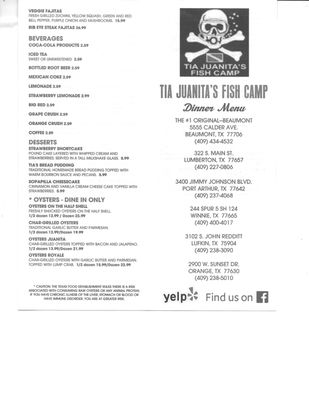 Menu photo 8 Tia Juanita Fish Camp Winnie, TX