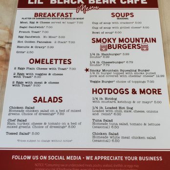 Lil Black Bear Cafe - Cafe and Side 1 menu - Sandwiches Near Me - Pigeon Forge, Tennessee