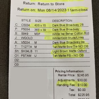 Friar Tux - Receipt (Aug 2023) - Men's Clothing Near Me - Arcadia, California