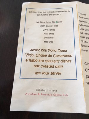 Menu photo 5 BaBaLoo Lounge Lake Havasu City, AZ