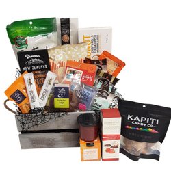 Best Blooms - Gourmet gift crate. One of our most popular gift baskets filled with gourmet and sweet chocolate treats.  Delivered daily in Auckland NZ.