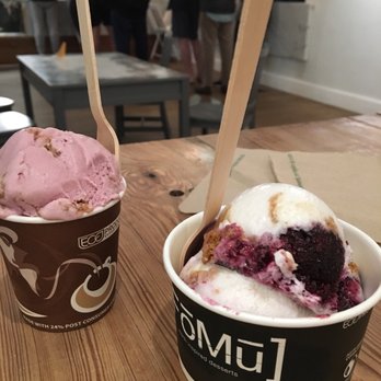 FoMu - Blueberry shortbread in small front. Back is mini almond raspberry crumble - Ice Cream & Frozen Yogurt Near Me - Boston, Massachusetts FoMu - Blueberry shortbread in small front. Back is mini almond raspberry crumble - Ice Cream & Frozen Yogurt Near Me - Boston, Massachusetts