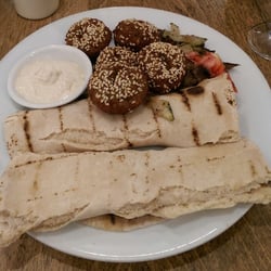 Café Mediterranean - Falafel Gyro Platter; a healthy option that fills you to the brim!