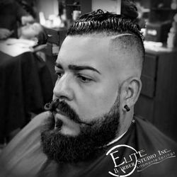 Elite Barber Studio - high skin fade with with combed over part & beard trim