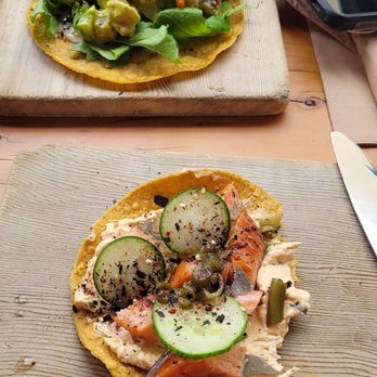 The Drake Eatery - Smoked salmon tostada and tuna tacos. Perfect. - Tapas/Small Plates Near Me - Victoria, British Columbia The Drake Eatery - Smoked salmon tostada and tuna tacos. Perfect. - Tapas/Small Plates Near Me - Victoria, British Columbia