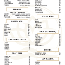 Lotus on The Beach - Drink Selection Menu