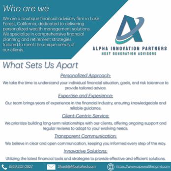 Alpha Innovation Partners - What Sets Us Apart - Financial Advising Near Me Alpha Innovation Partners - What Sets Us Apart - Financial Advising Near Me