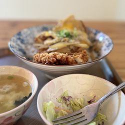 Umai Cafe - A complete set of Chicken Katsudon, with miso soup and salad. I already ate half of the salad.