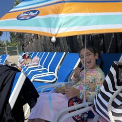 Seating area with no shade.