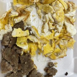 I threw this away. The quality of the meat was uck and the eggs were over cooked but no way to eat it anyway w/o a fork.