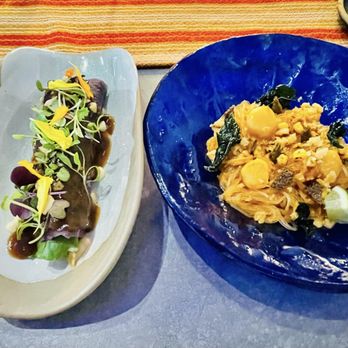 Kaya - Lumpiang Sariwa (left) and Pancit Palabok (right) - Filipino Near Me - Orlando, Florida