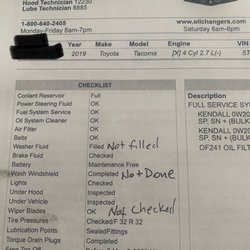 Oil Changers - Copy of the service ticket