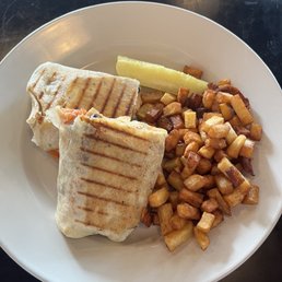 Vegan breakfast burrito - tofu, tapatio, vegan mozz, and pico