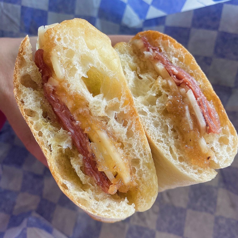 Breadlam - Holder Sandwich - Serrano ham, manchego cheese, membrillo (jam), honey, and olive oil. Super delicious! - Sandwiches Near Me - Los Angeles, California