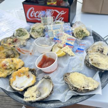 Half Shell Dockside - The triple threat oyster tray - Bars Near Me - Apalachicola, Florida