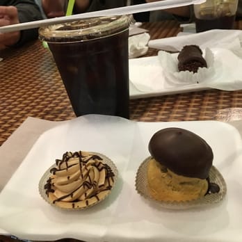 Villa Italia - iced coffee, peanut butter tart, and chocolate cream puff! friend's chocolate cannoli in the background - Bakeries Near Me - Schenectady, New York Villa Italia - iced coffee, peanut butter tart, and chocolate cream puff! friend's chocolate cannoli in the background - Bakeries Near Me - Schenectady, New York