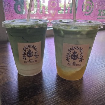 Los Coffeeholics - Black sesame matcha latte and mango sticky rice matcha latte. - Coffee & Tea Near Me - Valencia, California Los Coffeeholics - Black sesame matcha latte and mango sticky rice matcha latte. - Coffee & Tea Near Me - Valencia, California