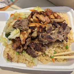 Beef and chicken teriyaki. Beef and chicken teriyaki.