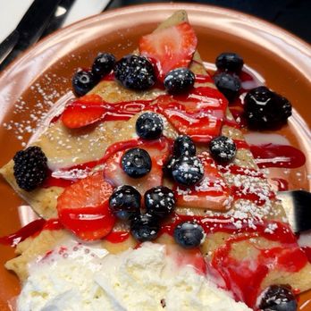 Sol and Sabor - Berry crepe is delicious! 2 are served and was shared between 3 of us. - Mexican Near Me - Millcreek, Utah