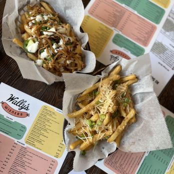 Wally’s Wieners - Loaded fries - top is from their specials & bottom is garlic parm - Hot Dogs Near Me - Providence, Rhode Island